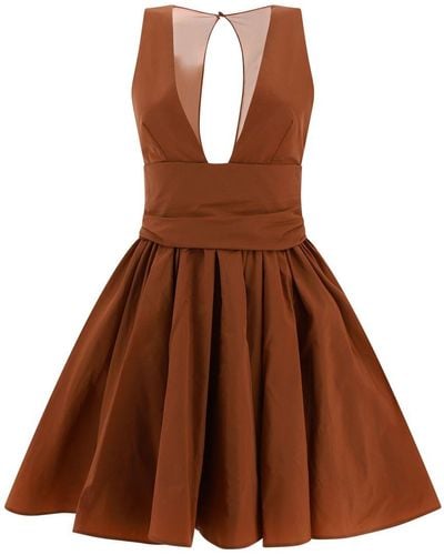 Pinko Short Dress With Ruffles And V-neck - Brown