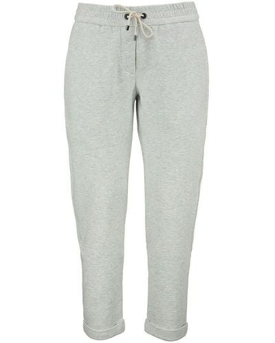 Brunello Cucinelli Lightweight Stretch Cotton Fleece Pants With Piece Of Furniture - Gray