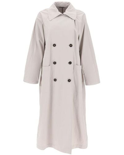 Brunello Cucinelli Double Breasted Trench Coat With Shiny Cuff Details - Gray