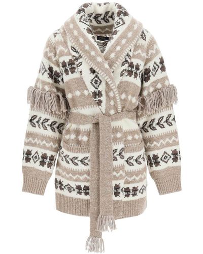 Polo Ralph Lauren Wool-blend Geometric Belted Cardigan - Brown