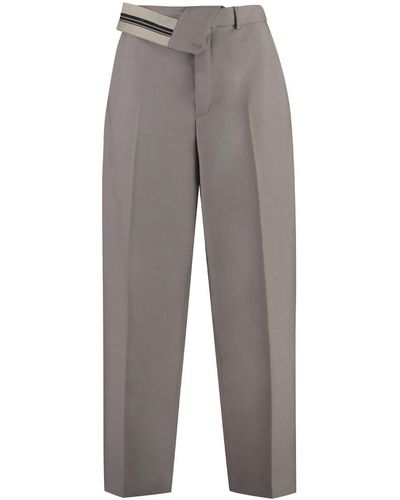 Fendi Wool Carrot-Fit Pants - Gray