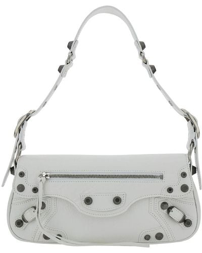 Balenciaga 'le Cagole Xs' White Shoulder Bag With Front Flap In Leather Woman - Gray