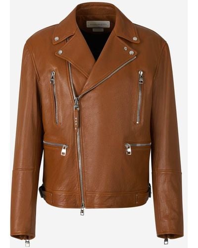 Alexander McQueen Leather Biker Jacket - Brown