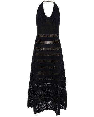 Twin Set Long Perforated Dress With Halterneck - Black