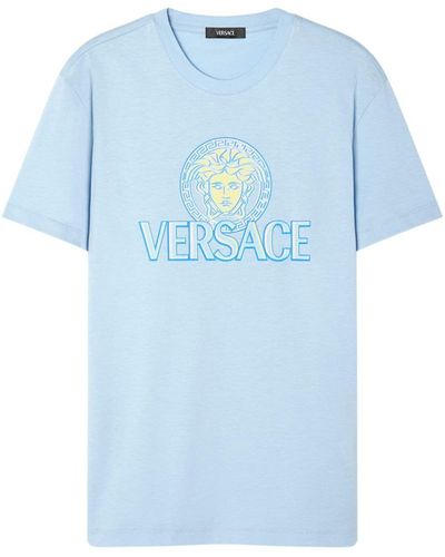 Versace Cotton T-Shirt With Medusa Print - Blue