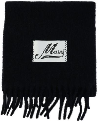 Marni Scarf With Logo Patch - Black