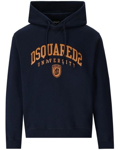 DSquared² Printed Cotton Hoodie - Blue