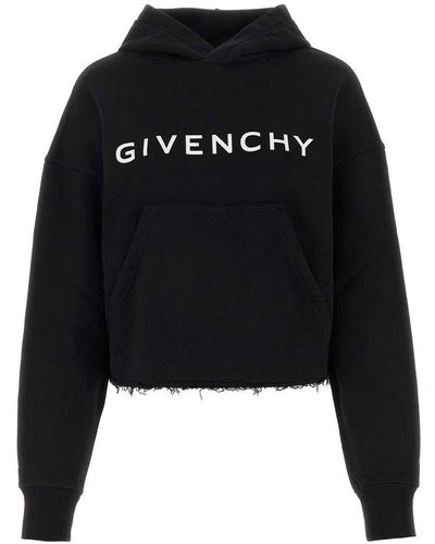 Givenchy Brushed Cotton Cropped Hoodie - Black