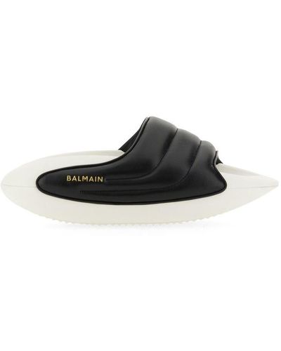 Balmain B-it Puffy Quilted Leather Slides - Black