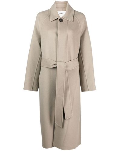 Ami Paris Belted Single-breasted Coat - Natural