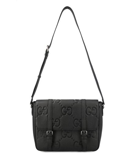 Gucci Jumbo GG Medium Logo-debossed Full-grain Leather Messenger Bag - Black