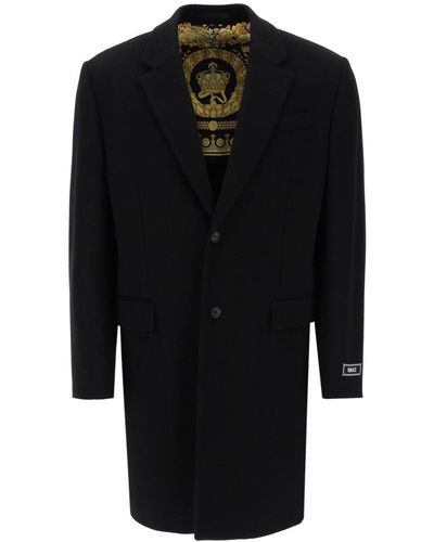 Versace Barocco Single Breasted Coat - Black