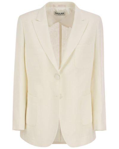 SAULINA Adelaide - Linen Two-button Jacket - White