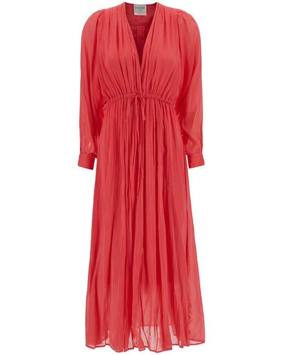 Forte Forte Long Dark Pleated Dress With Drawstring - Red