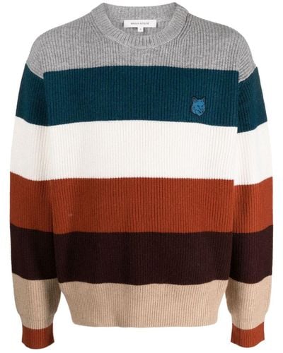 Maison Kitsuné Fox-patch Striped Sweater - Black