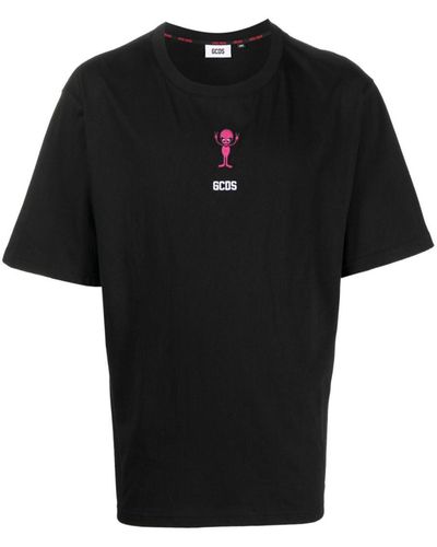 Gcds Wirdo Win Logo-print Cotton T-shirt - Black