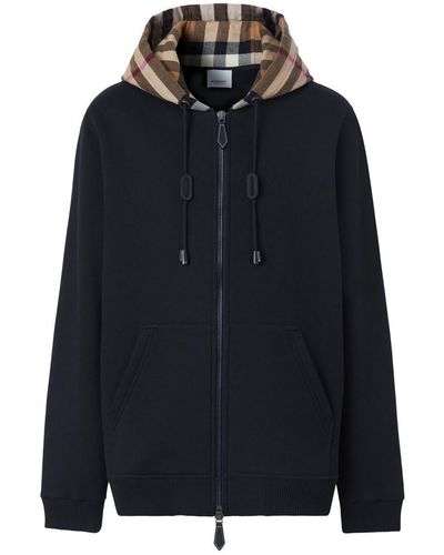 Burberry Check-pattern Zip-up Hoodie - Blue