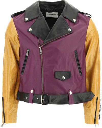 Youths in Balaclava Leather Jacket With Chain Fringes - Purple