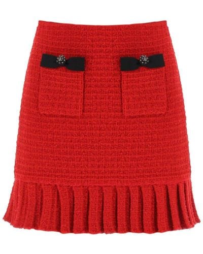 Self-Portrait Self Portrait Knitted Mini Skirt With Diamanté Buttons - Red
