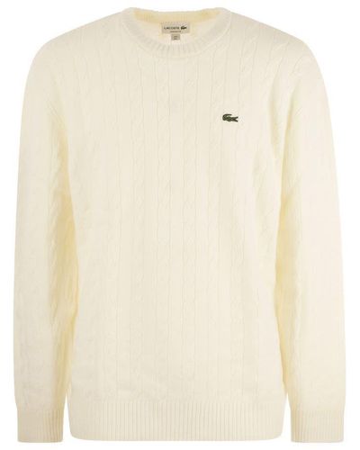 Lacoste Plaited Wool Crew-neck Sweater - Natural