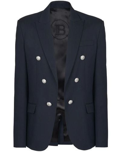 Balmain Wool Double-breasted Blazer - Blue