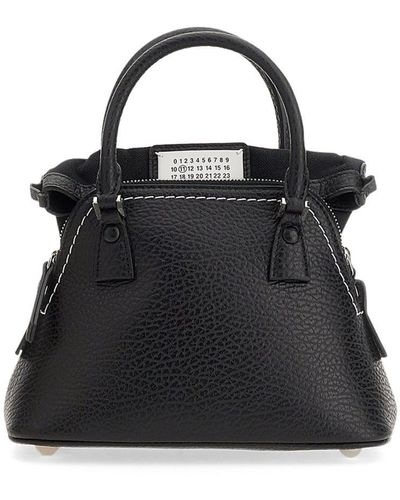 Maison Margiela 5ac Micro Embossed Leather Bag With Chain Shoulder Strap - Black