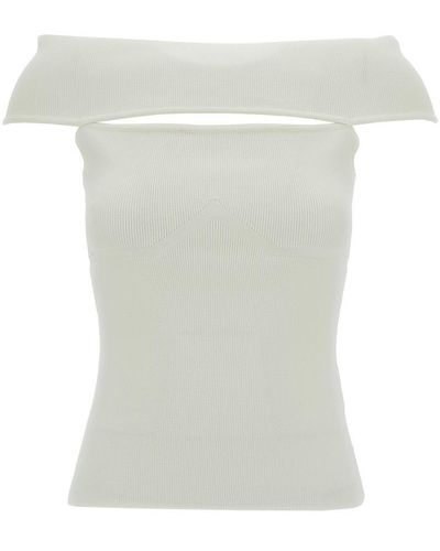 FEDERICA TOSI White Off-shoulder Top With Cut-out In Ribbed Viscose Blend Woman