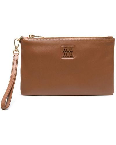 Miu Miu Logo-plaque Leather Pouch Bag - Brown