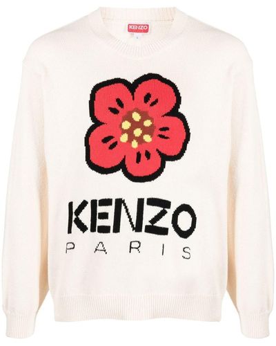 KENZO Knitted Flower Logo Jumper - White