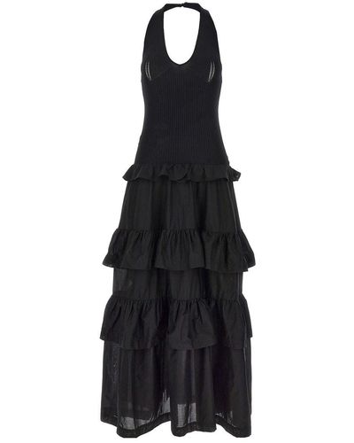 Twin Set Long Cotton Dress With Ruffles - Black