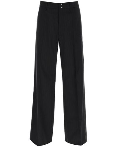MM6 by Maison Martin Margiela Straight Cut Trousers With Pinstripe Motif - Black