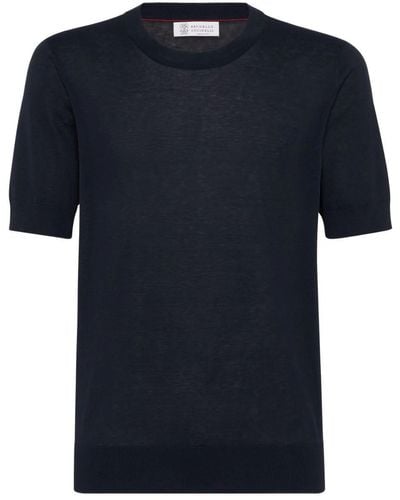 Brunello Cucinelli Slub-Texture Fine-Knit T-Shirt - Blue