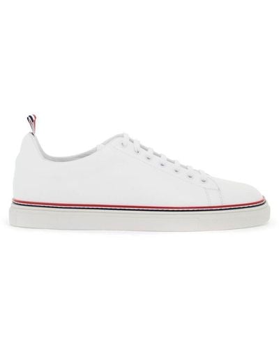 Thom Browne Smooth Leather Trainers With Tricolor Detail - White