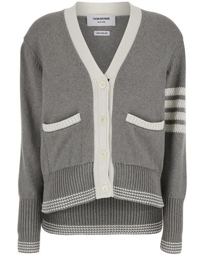 Thom Browne V-Neck Cardigan With 4-Bar Detail - Gray
