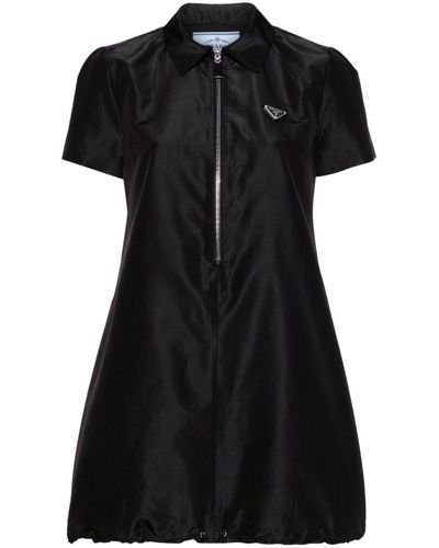 Prada Logo-enamel Zip-up Shirt Minidress - Black