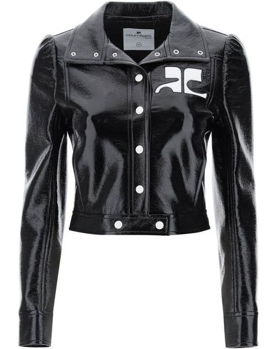 Courreges Re Edition Jacket In Coated Cotton - Black