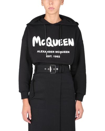 Alexander McQueen Sweatshirt With Graffito Logo Print - Black