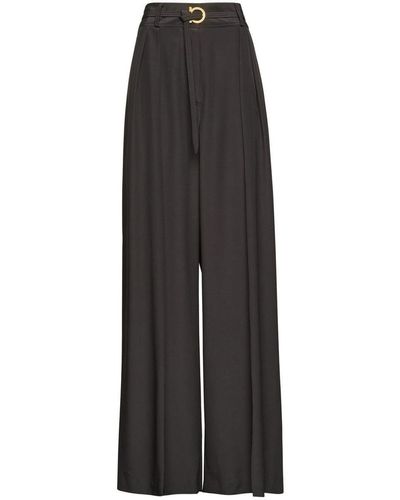 Ferragamo Wide Leg Silk Trousers - Black