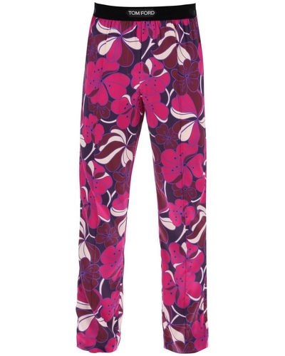 Tom Ford Pajama Pants In Floral Silk - Red