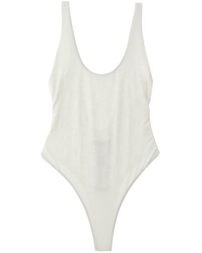 Elisabetta Franchi Rhinestone Logo One-piece Swimsuit Beachwear - White
