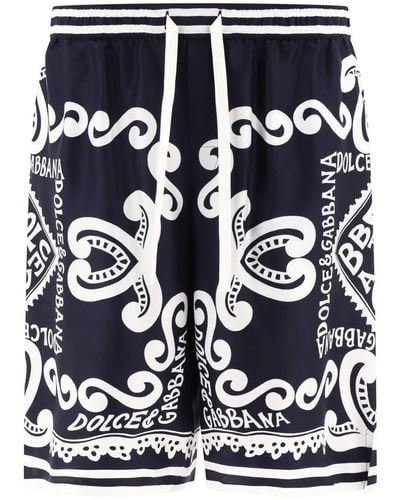 Dolce & Gabbana Silk Shorts With Marina Print - Blue