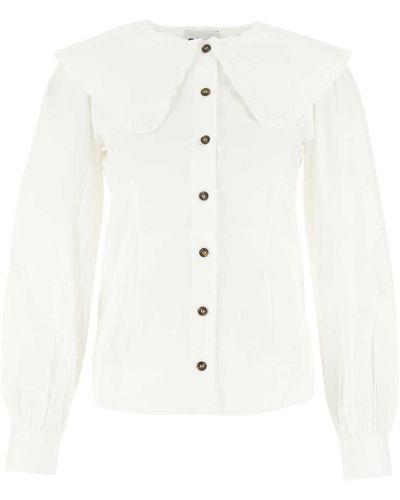 Ganni Cotton Shirt With Oversized Collar - White