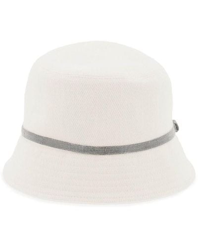 Brunello Cucinelli Shiny Band Bucket Hat With - White