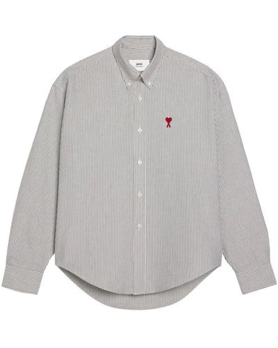 Ami Paris Striped Cotton Shirt - Grey