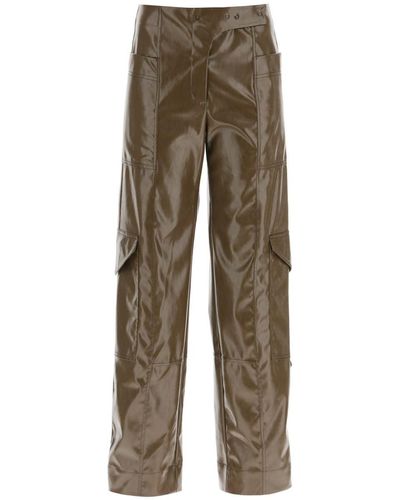 Ganni Glossy Faux-leather Trousers - Natural