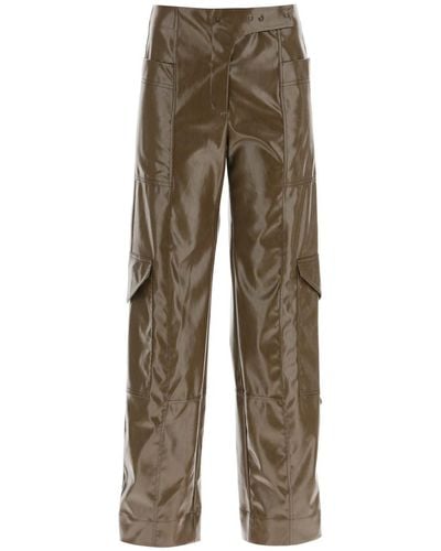 Ganni Glossy Faux-leather Pants - Natural