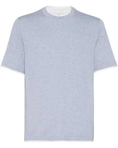 Brunello Cucinelli Layered Cotton-linen T-shirt - Blue
