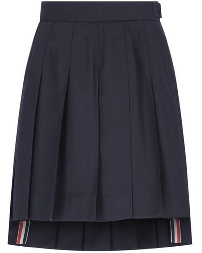 Thom Browne Rwb Pleatet Wool Skirt - Blue
