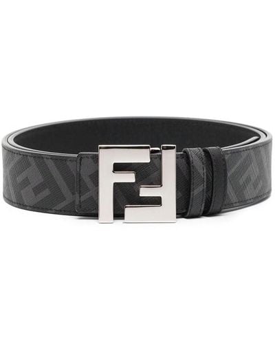 Fendi Ff-logo Reversible Leather Belt - Black
