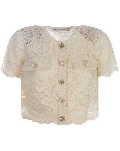 Self-Portrait Lace Cropped Top - Natural